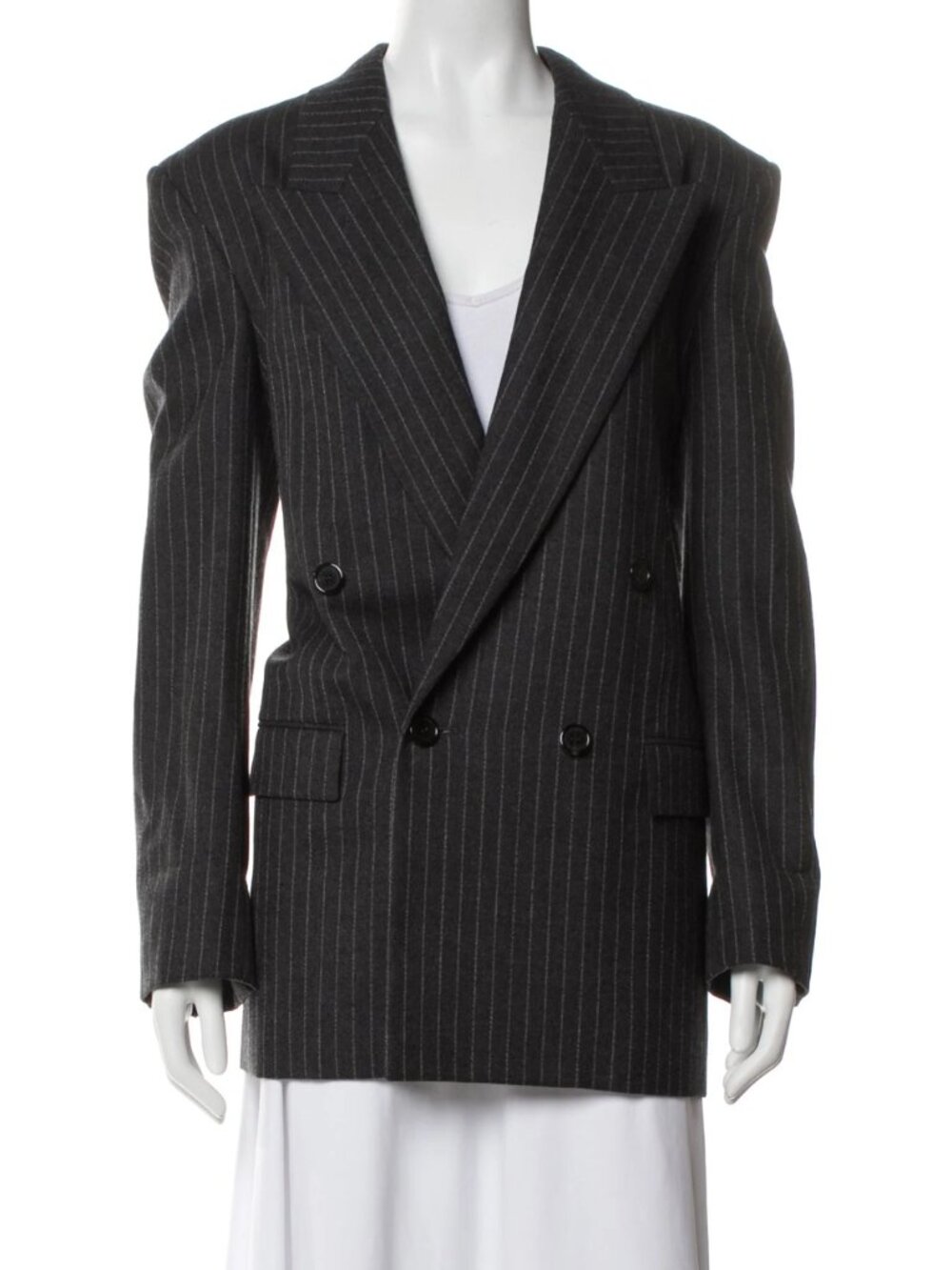 Saint Laurent Wool Pinstripe Blazer Charcoal Grey US 4 FR 36 EUC